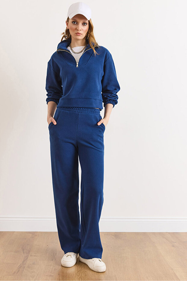 Women's Cobalt Blue Bottom-Top Polo Collar Thessaloniki Set Tkm-19000324