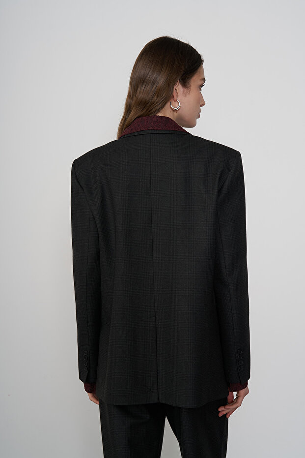 Oversize Ekose Ceket - 4