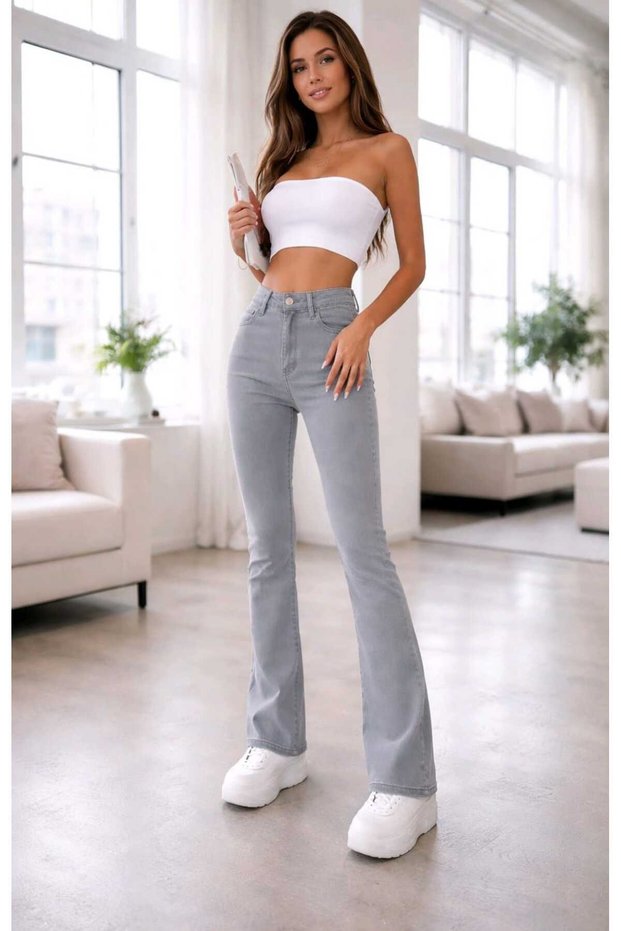 Rüya Women's Stretch Fabric Light Gray Spanish Jeans Trousers