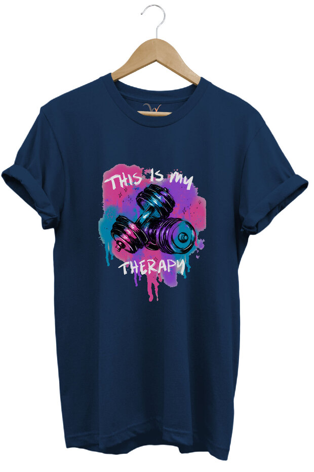 This Is My Therapy Gym Sporcu Fitness Dambıl Printed 100% Cotton Regular Fit Crew Neck T-Shirt