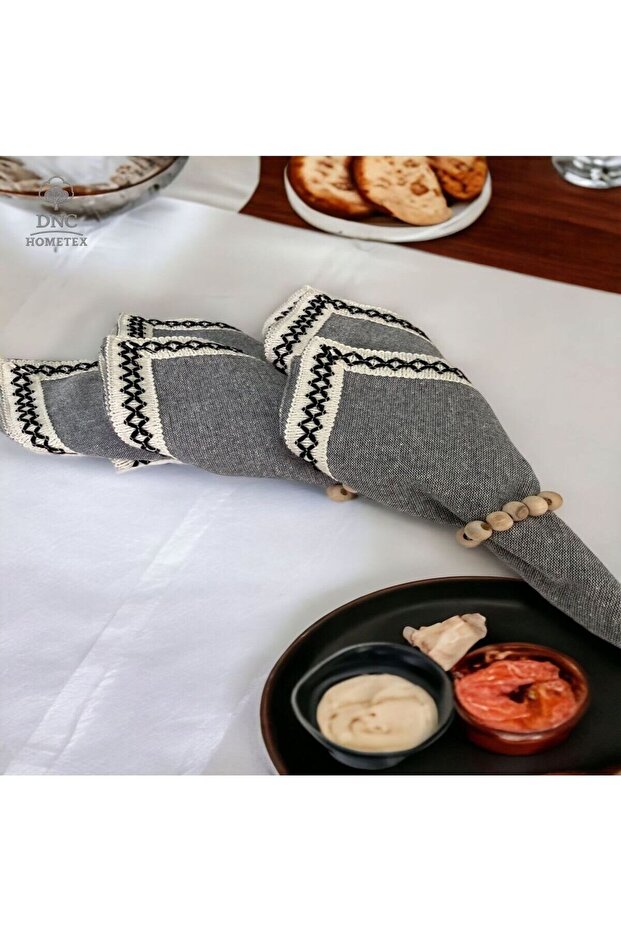 ANTHRACITE Black Striped Napkin 40x40 WITH BUCKLE GIFT 6 PIECES