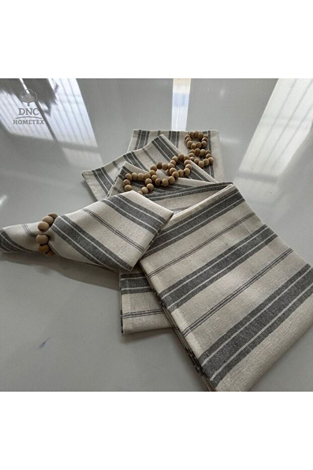 Gray Thick Striped Napkin Set 40X40 with Buckle Gift 6 Pieces
