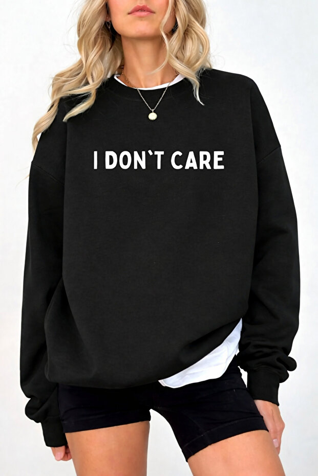 Unisex Oversized Cotton Printed Sweatshirt I Don'T Care