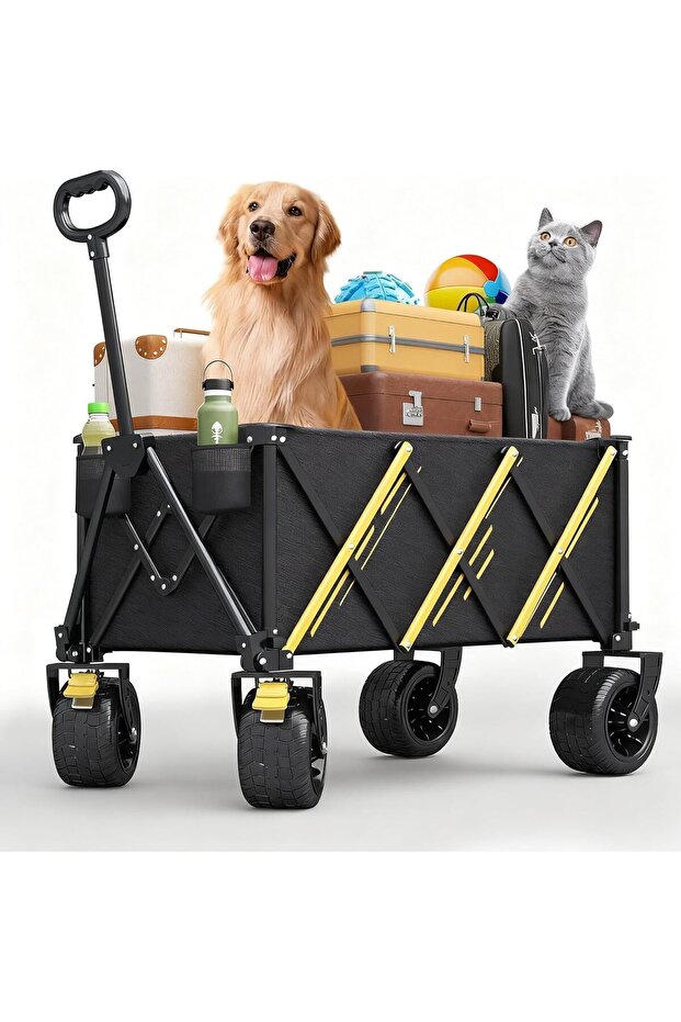 Heavy-Duty Large Folding Wagon Cart with 360° All-Terrain Big Wheels, 300 kg Capacity