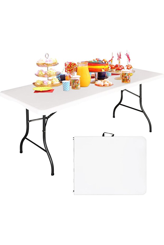 Foldable Lightweight Trestle Outdoor Camping Tables, Heavy Duty Plastic Outdoor Folding Picnic Table