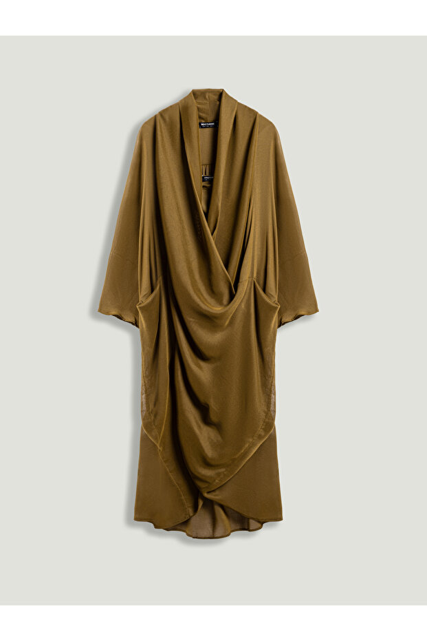 Drape Detaylı Midi Elbise - 5