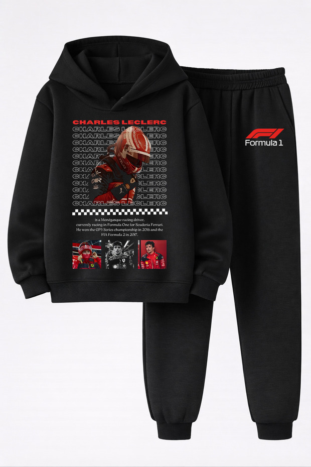 Charles Leclerc Printed 3-Yarn Quality Sweatshirt and Trackpants Children's Top-Bottom Set