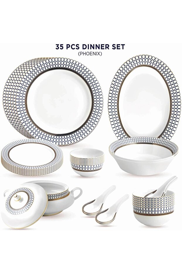 Phoenix Collection 35 Pcs Dinner Set Real Gold Plated