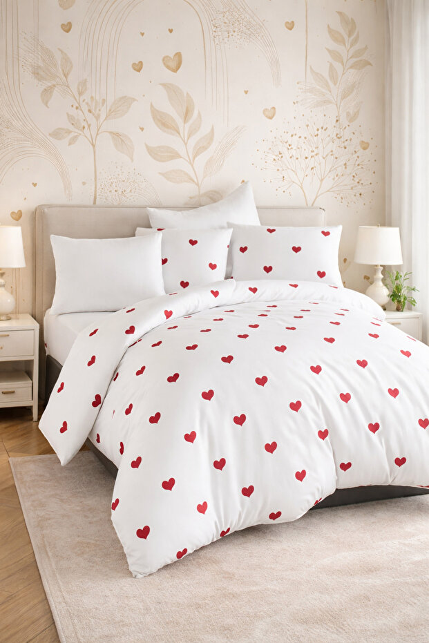 Double Heart Patterned Duvet Cover Set | 200 X 220 cm | Valentine's Day Gift | Daily Use