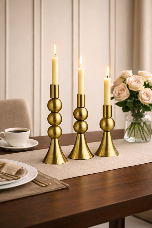 Mia 3’Lü Eskitme Şamdan Mumluk - 1