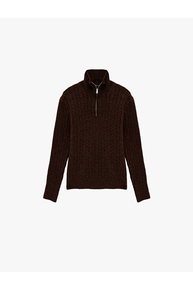 Long Sleeve Hair Knit Textured Half Zipper Knitwear Sweater