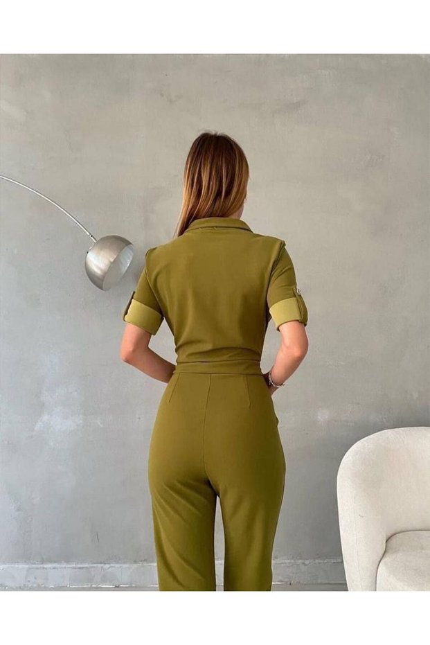 Women's Imported Crepe Fabric Zippered Pocket Detail Belted Jumpsuit (Color Options)
