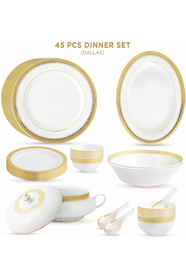 Dallas Collection 45 Pcs Dinner Set Real Gold Plated