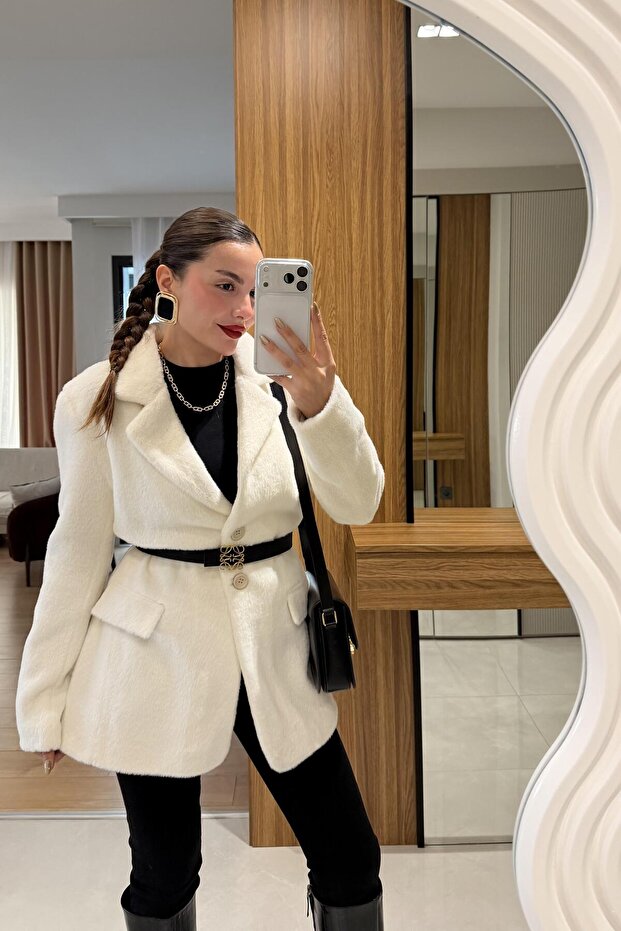 Marcella Beyaz Dokulu Blazer - 1