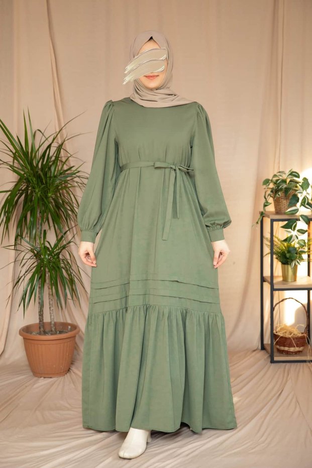 Ankanoor Roder Fabric Ribbed and Ruffle Detail Dress 145CM ANKA265124