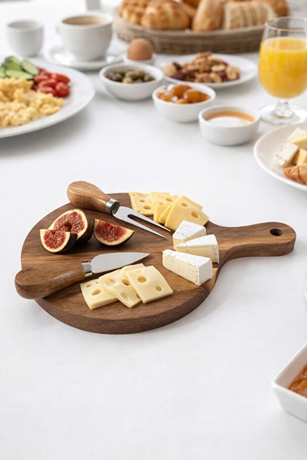 Acaciacut Acacia Cheese Board with Knife 14 cm – Natural Wood Presentation & Serving Board