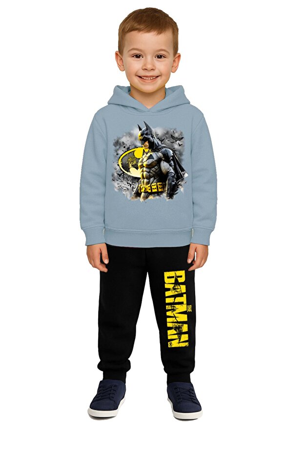 Batman Printed Children's Tracksuit Set 3 Thread Count Fleece-Lined Cotton Fabric Hooded
