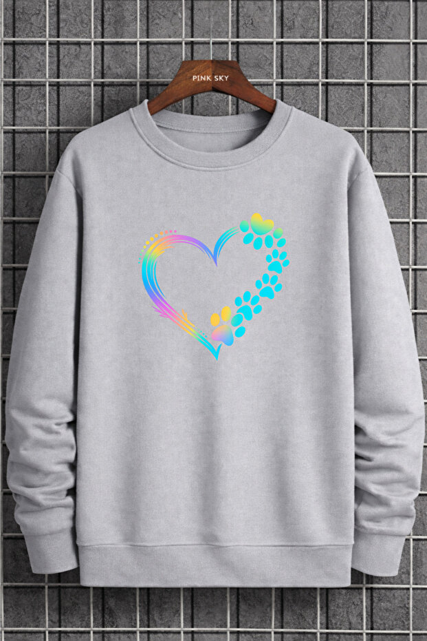 سويت شيرت للجنسين قصة فضفاضة قطن مطبوع سويت شيرت1 HEART