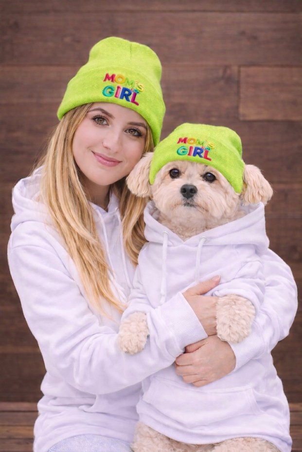 Mom and Dog Beanie 2-Piece Set - with Mom's Girl Label - Owner & Dog Matching Beanie - Dog Hat