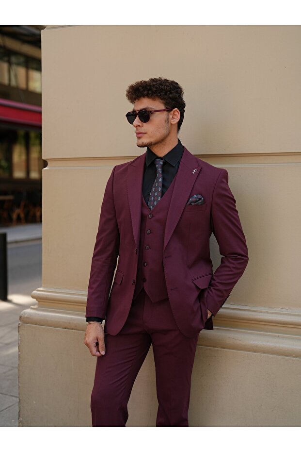 Men's Slim Fit Italian Style Suit Jacket Vest Pants with Vest -Lntcom2348