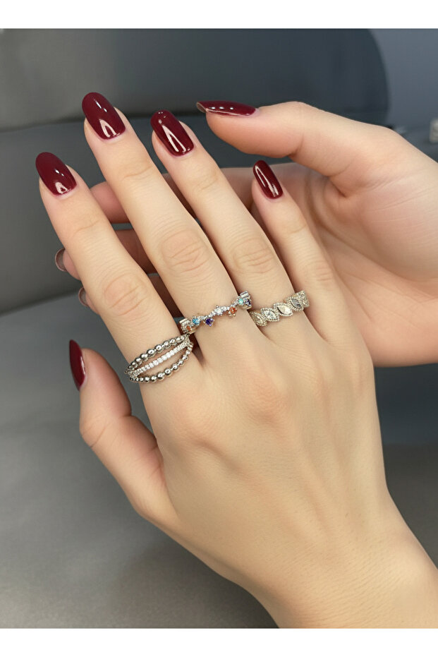 3-Piece Silver Stone Ring Set for Women, Elegant and Stylish Silver Design