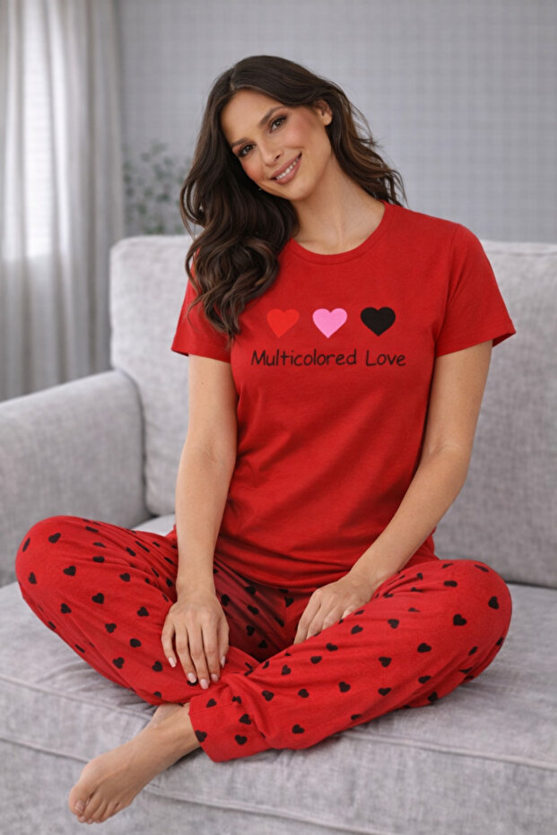 Single Jersey Short Sleeve Long Bottom Pajama Set