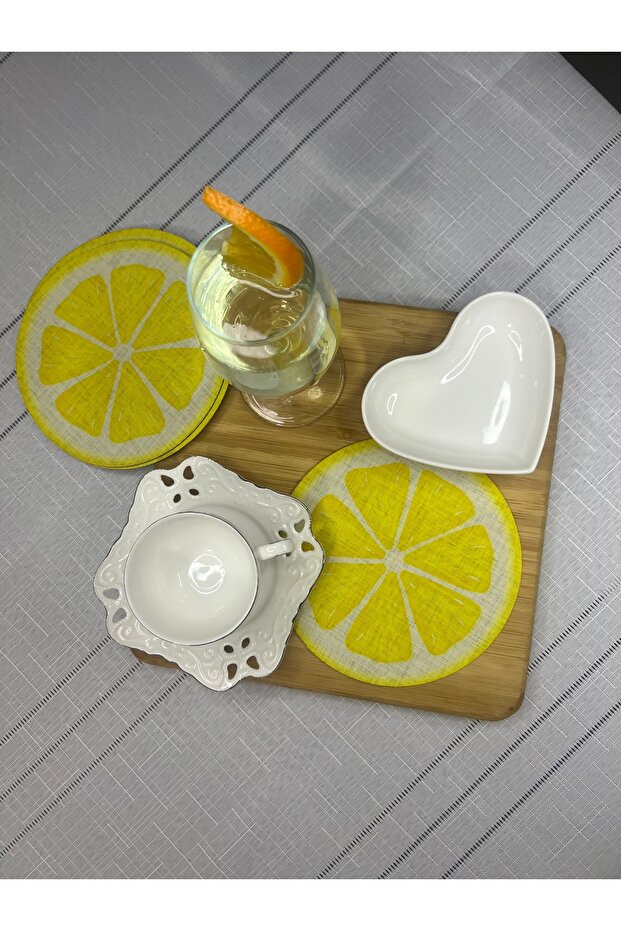 Summer Breeze Lemon Design Digital Printing Stain-Resistant Fabric Cocktail & Presentation Napkin 6 Pieces