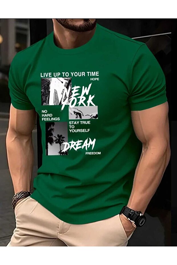 Men's New York Printed Crew Neck Short Sleeve T-Shirt
