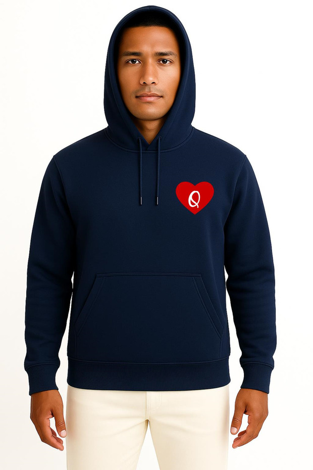 Hooded Valentine's Day Special Heart Inside Letter Q Pocket B Printed Unisex Sweatshirt