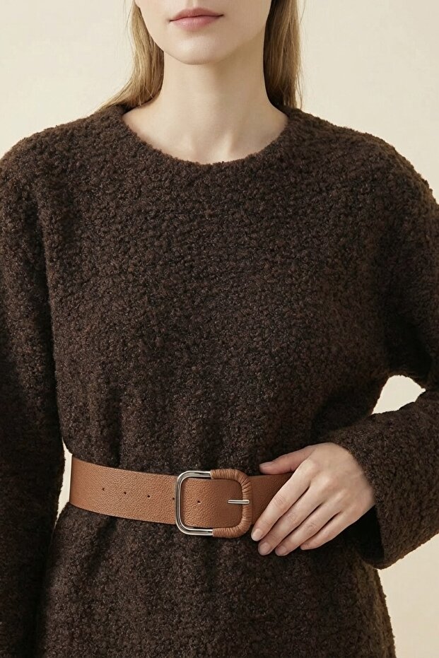 Kemerli Kalın Buklet Kazak - 4