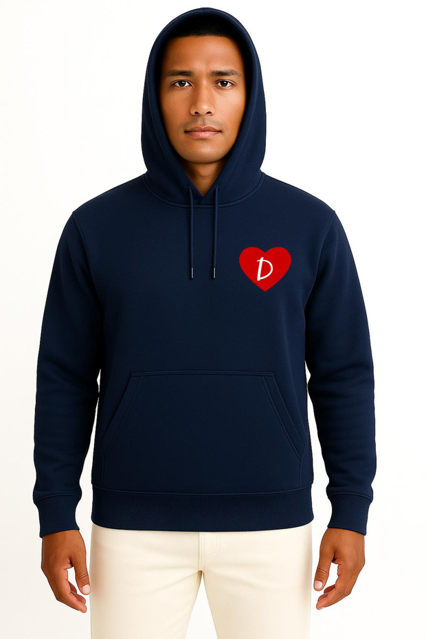 Hooded Valentine's Day Special Heart Inside Letter D Pocket B Printed Unisex Sweatshirt