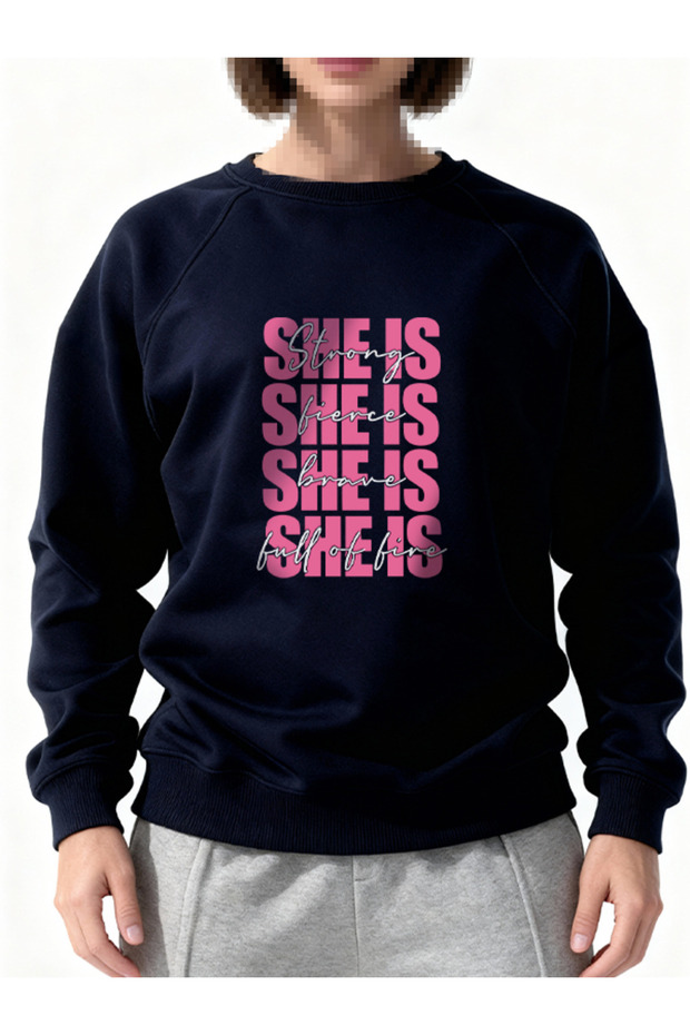 Livo Sweatshirt Lacevert Crew Neck Special Design Printed She Is