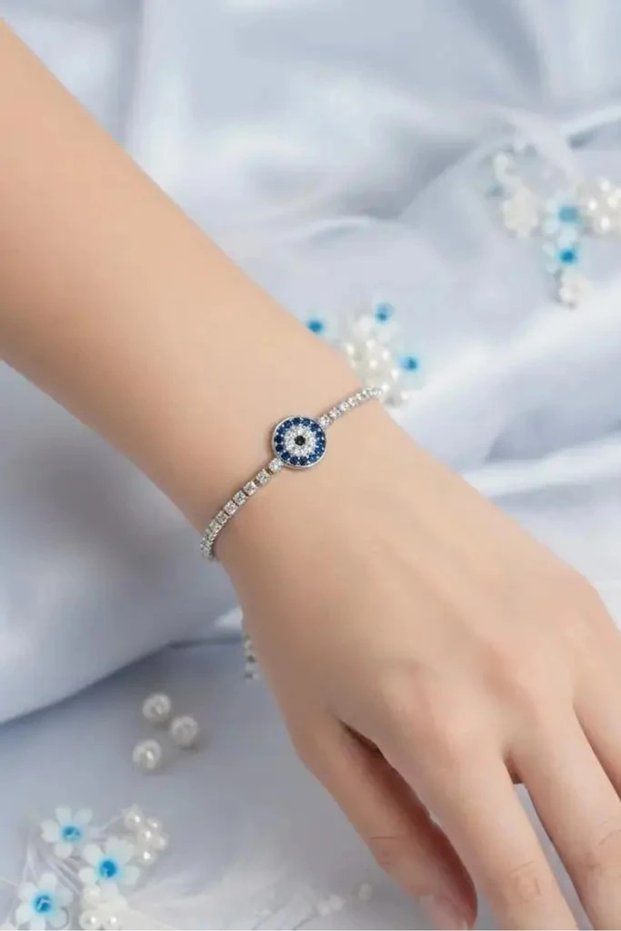 Silver Color Evil Eye Model Zircon Stone Elevator Waterway Bracelet Does Not Tarnish |   Stylish and Durable Jewelry