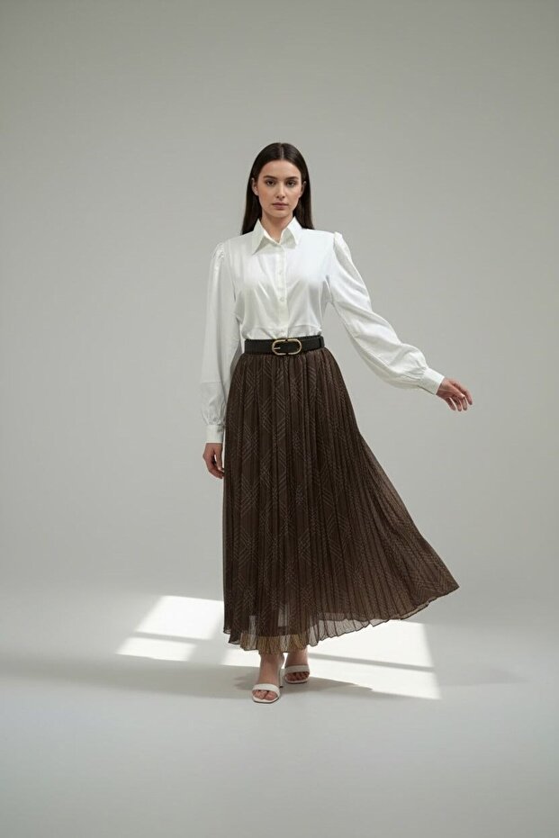 Women's Chiffon Printed Lined Belted Skirt