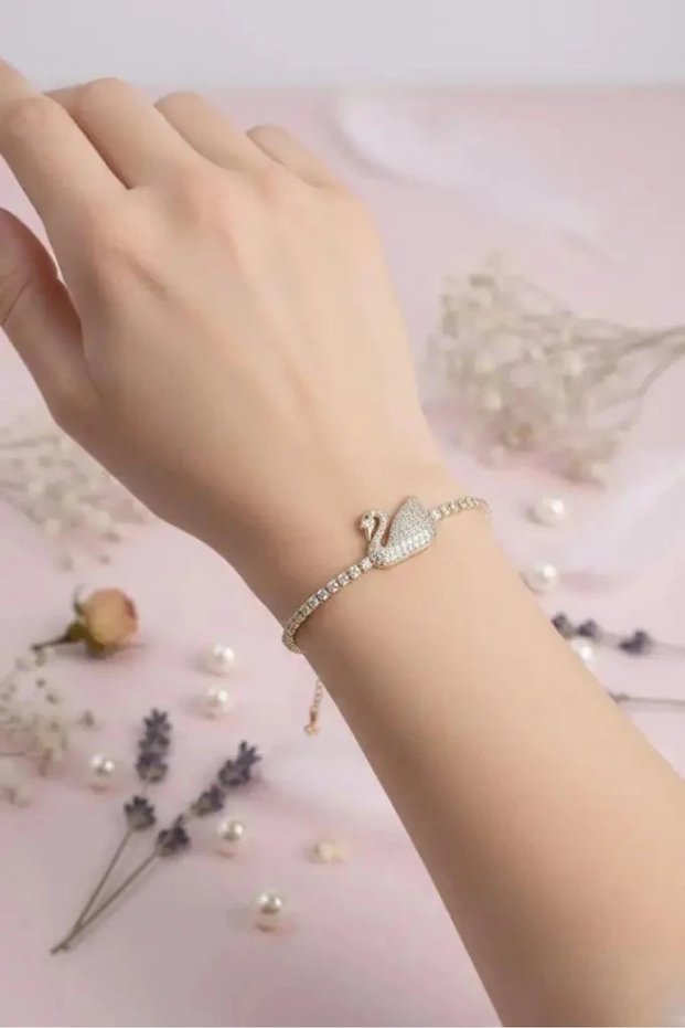 Swan Model Brass Zircon Stone Gold Color Elevator Waterway Bracelet