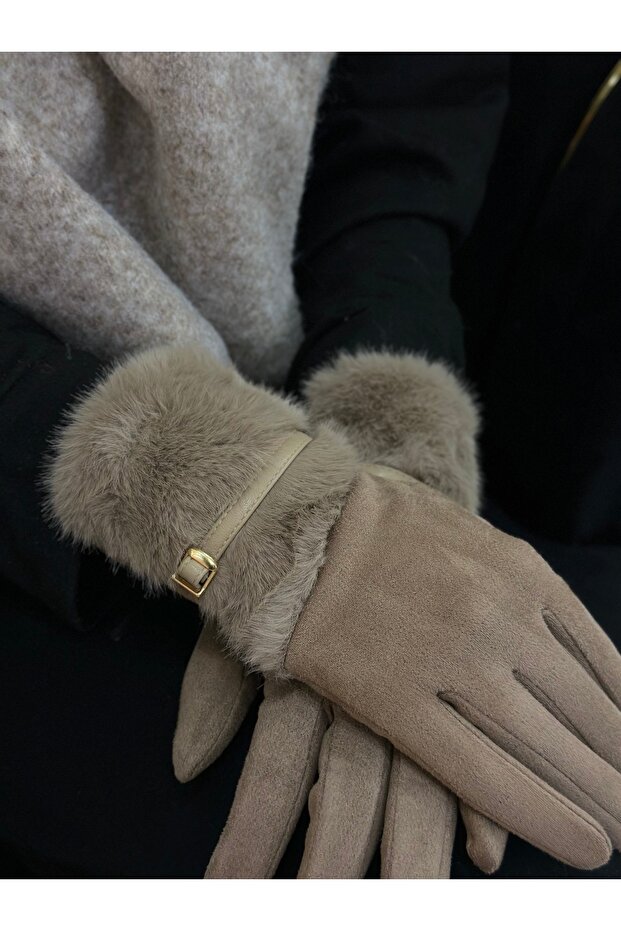 BEJ KÜRKLÜ DOKUNMATİK ELDİVEN - 4