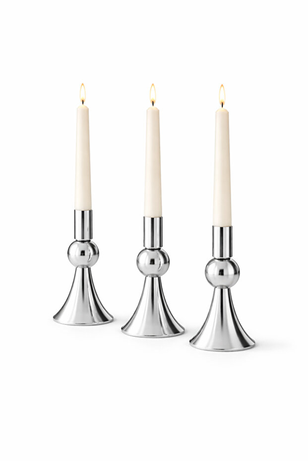 3’Lü Mini Krom Şamdan Mumluk - 3