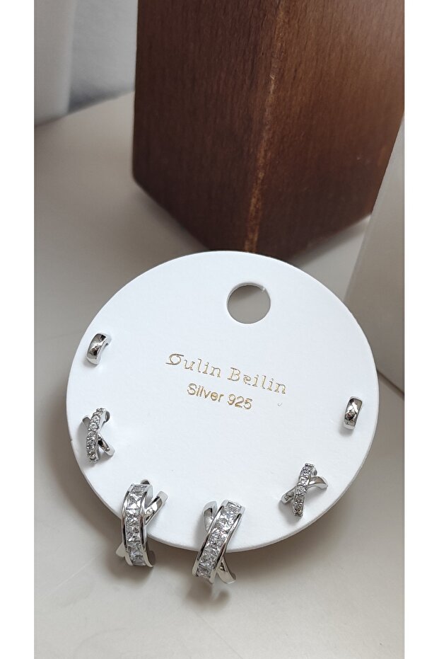 Silver Set of 6 Minimal Earrings Nail Model