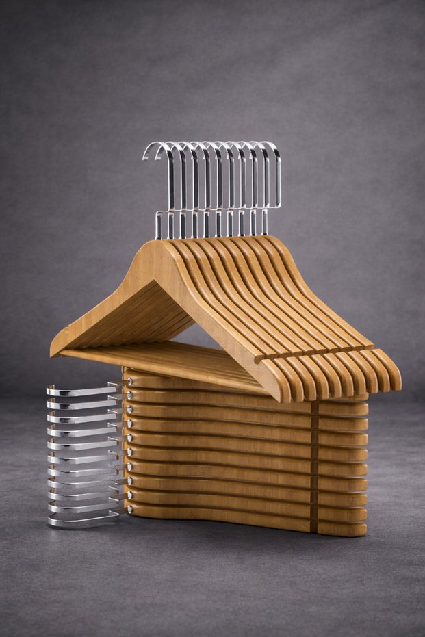 Set of 24 Wooden Clothes Hangers – Premium Quality – Shirt, Pants, and Skirt Hangers