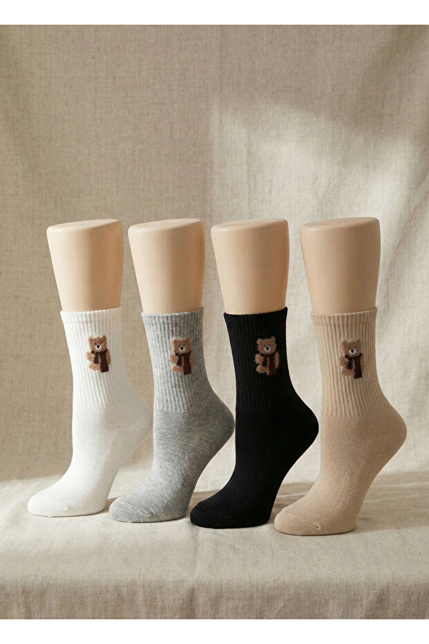 Cute Bear Patterned Tennis 3-Piece Socks