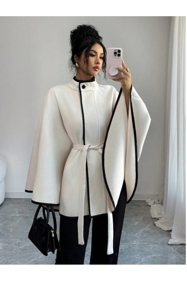 Usa Trend Poncho أسود بـ تفاصيل أسطوانية أربطة - Do5675