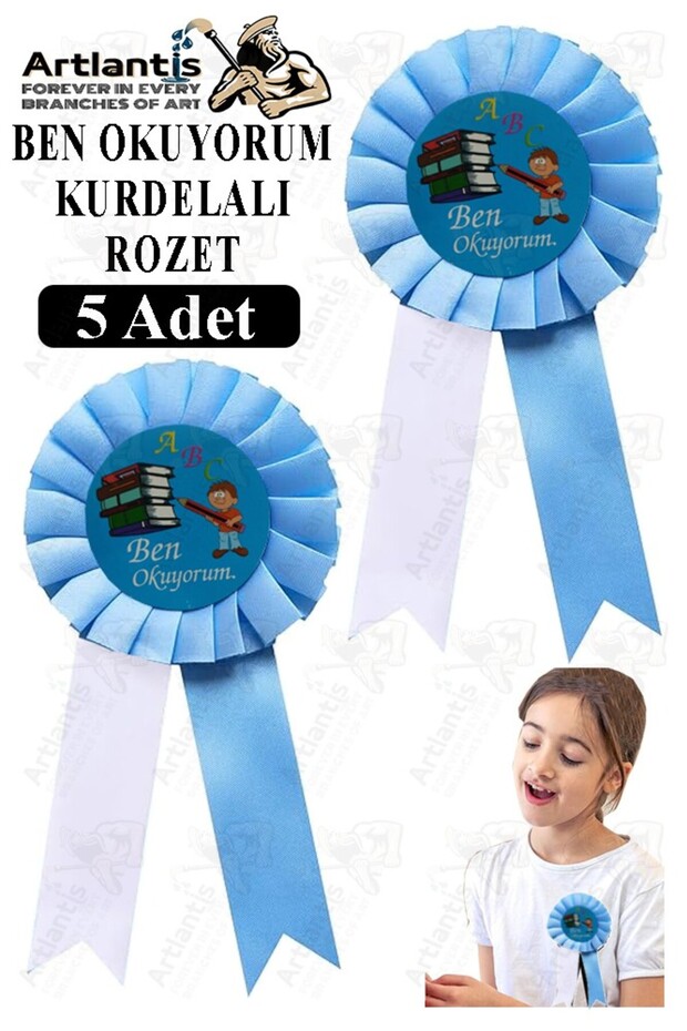 I Read Books Ribbon Badge 5 Pieces Blue and White Lapel Badge Children's Day Event 15 cm Kokart