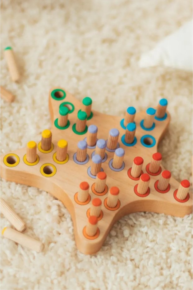 Montessori Wooden Sensory Educational Toy Color Matching Pin-Inserting Star