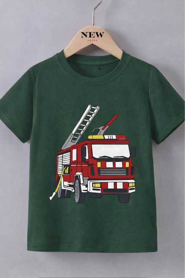 Fire Truck Printed Unisex Children's T-Shirt
