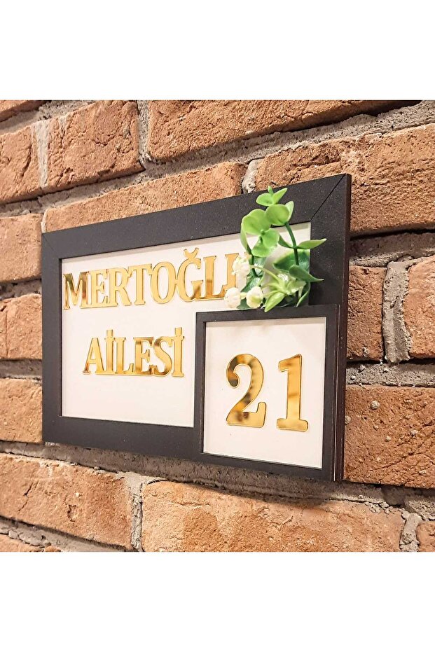 Kapı Numarası Çiçekli Ahşap Kişiye Özel - 3
