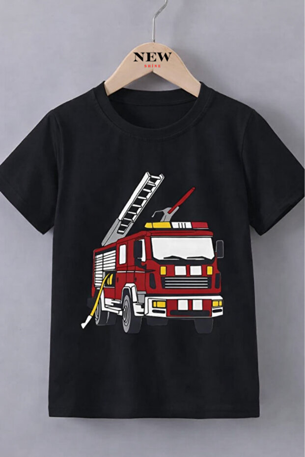Fire Truck Printed Unisex Children's T-Shirt