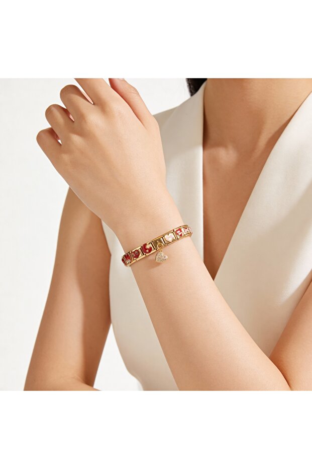 Çelik Charm Bileklik,Kalpli Karma Model