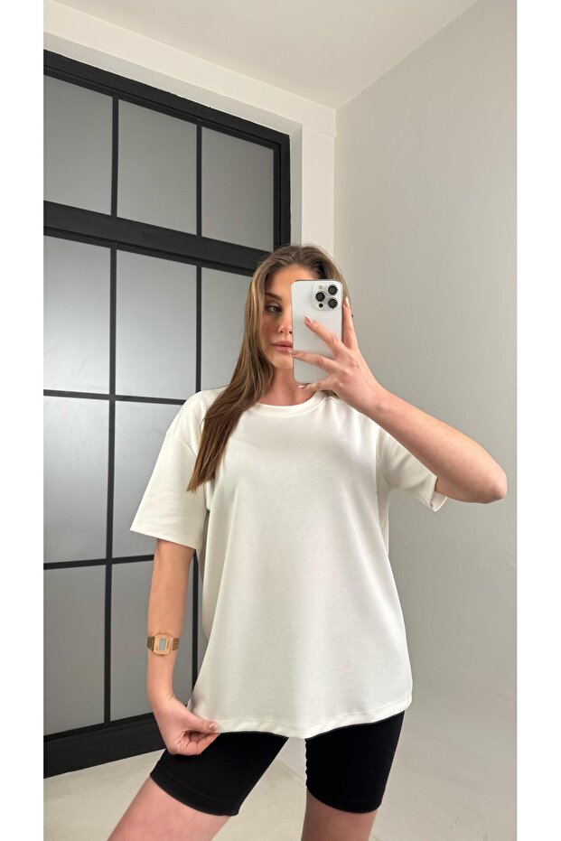 Beyaz Basic Kısa Kol Modal Tshirt GAUS-01059 - 1