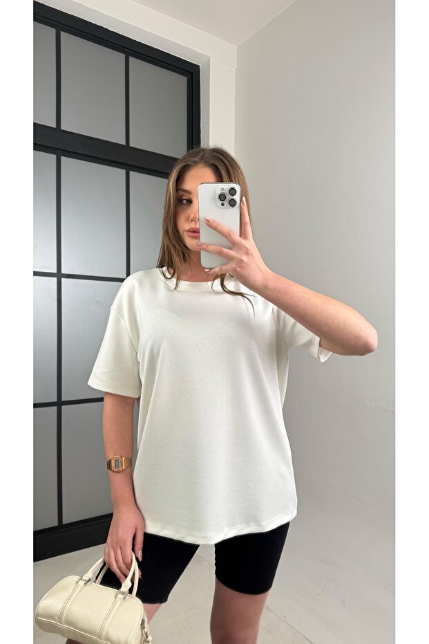 Beyaz Basic Kısa Kol Modal Tshirt GAUS-01059 - 2