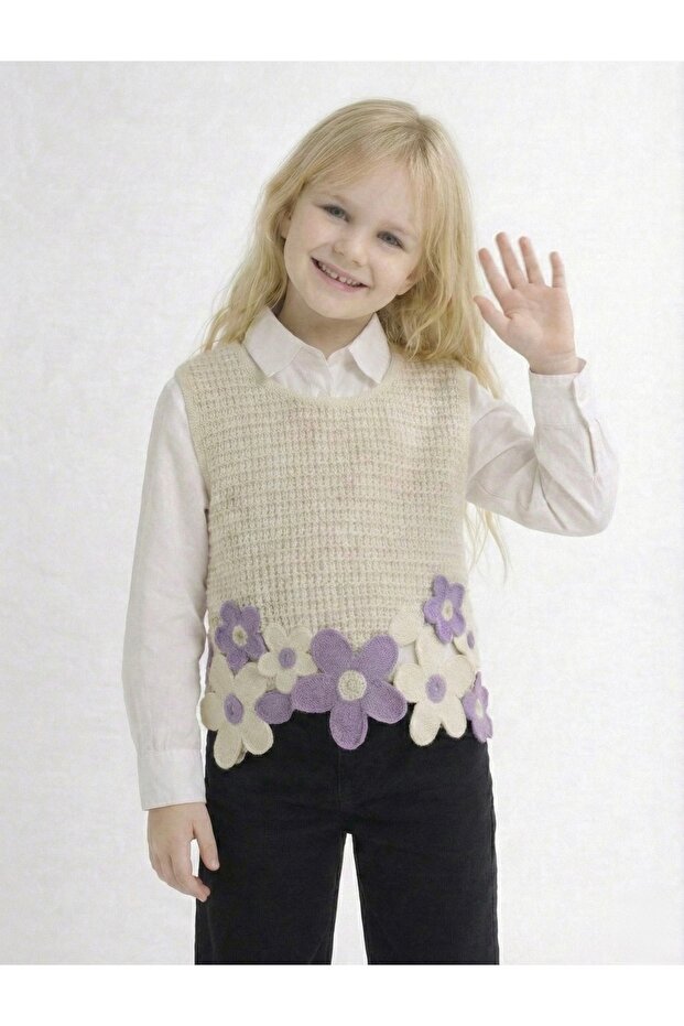 Papatya Motifli Örme Süveter - 3